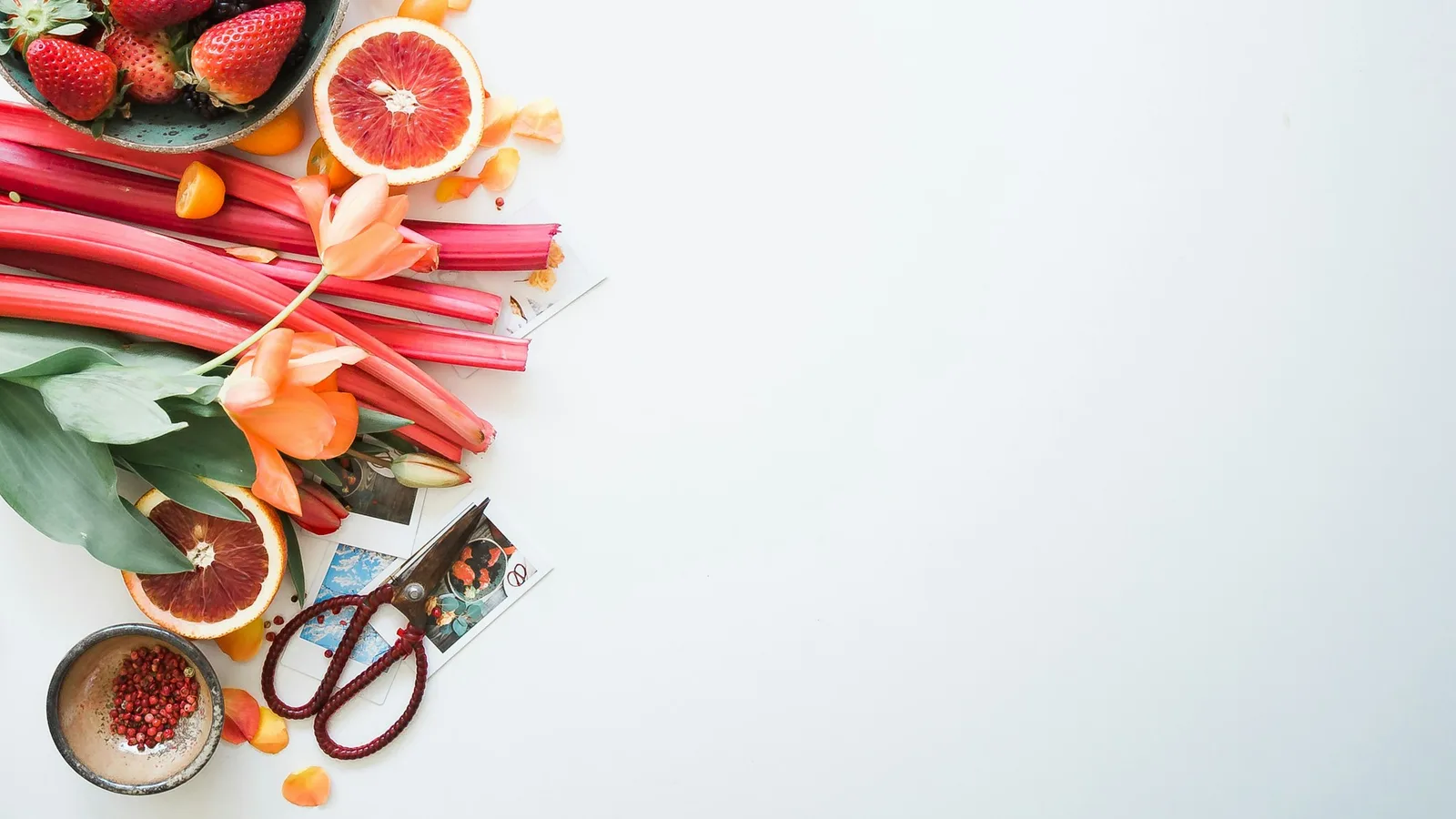 Fresh produce and kitchen staples arranged for meal planning.