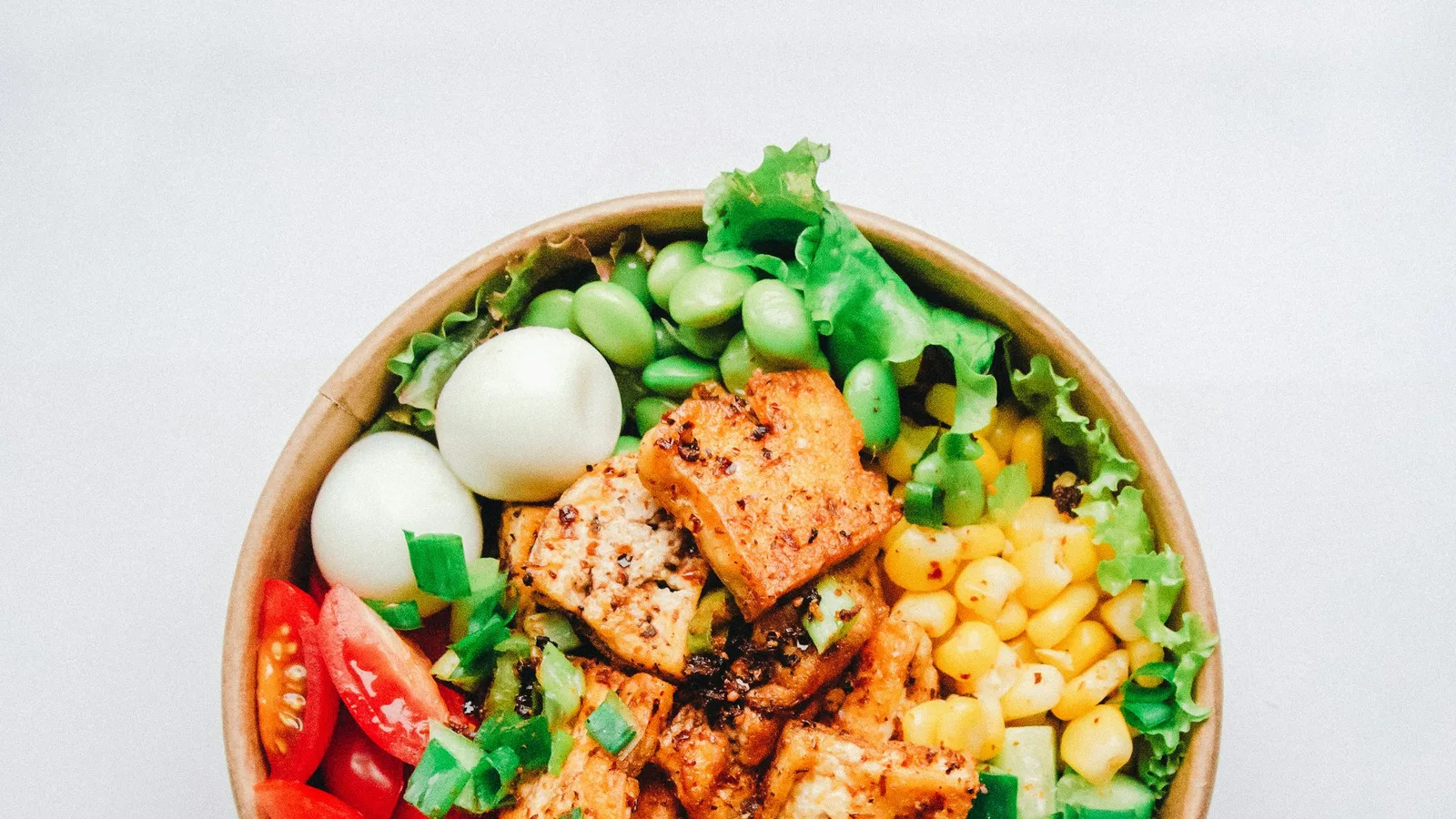 A colourful meal with vegetables, grains and protein-rich foods.